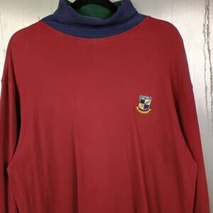 Nautica Vintage 90s Color Block Turtleneck Shirt Medium Crest Prep Ivy Cotton
